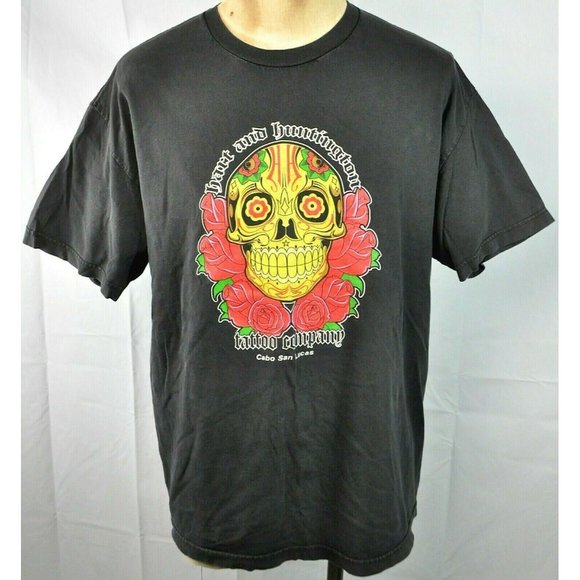 Hart + Huntington Tattoo Co Cabo San Lucas T-Shirt XL Mens 2007 Skull Mexico - Picture 2 of 4